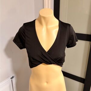 Revamped Black Crop Wrap Top